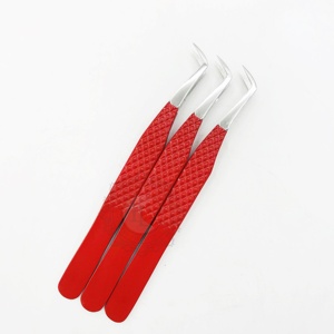 Private Label Red <b>Powder</b> Coating Silver Tip Eyelash <b>Volume</b> Tweezers Sustainable Stainless Steel Diamond Pattern Tweezers - Product Image 3
