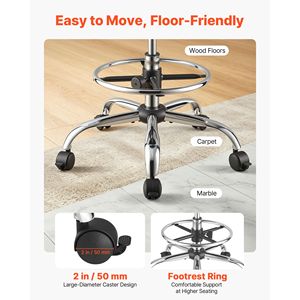 Taburete Ergonómico con Ruedas y Respaldo, Capacidad de 500 Libras, Altura Ajustable, Asiento de Cuero PU con Cojín Grueso, Giratorio 360 Grados - Product Image 5