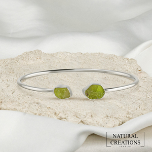 Premium 925 Sterling Silver High Finish Trendy Adjustable Bezel Set Twister Bangles Peridot Rough Shape Women's Gift - Product Image 6