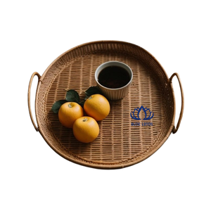 BEST SELLING BLUE LOTUS Sustainable Eco-Friendly Rattan Wicker Basket Handcrafted Floral Serving Tray for Coffee Bread Tea Fruit - Product Image 1