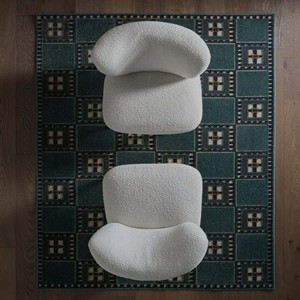 Tapis géométrique design vert sarcelle foncé et crème, motif luxueux pour salon et chambre, décoration 3D contemporaine, revêtement de sol - Product Image 1