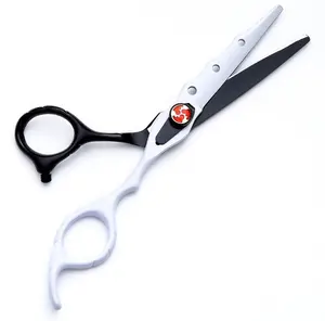 Black And White Color Powder Coated Stainless Steel Red Color Screw Barber Hair Cutting Scissor With Customized Label
