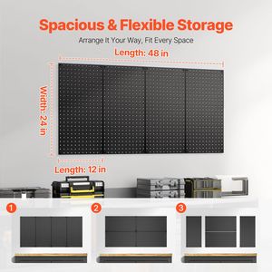 Organiseur mural en acier robuste de 24''x12'', panneaux en acier perforés pour le salon, le garage, le rangement d'outils, design moderne - Product Image 4