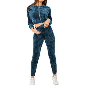 Custom Fall Women's Hoodie Set Zipper Pocket Crop Top Jacket Velvet Jogging Sets Velvet <b>Velour</b> <b>Tracksuits</b> Women Two Piece Set - Product Image 1