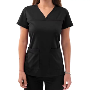 Women's Green V-Neck <b>Scrub</b> <b>Top</b> With Pockets Hospital Uniform Stretch Cotton Polyester Blend Woven Fabric - Product Image 3