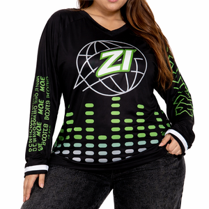 เสื้อเจอร์ซีย์อเมริกันฟุตบอลแขนยาวสำหรับผู้หญิง ปรับแต่งได้ พิมพ์ลายกราฟิก ระบายอากาศได้ดี ทรงโอเวอร์ไซส์ รับผลิตแบบ OEM ขายส่งจำนวนมาก - Product Image 1