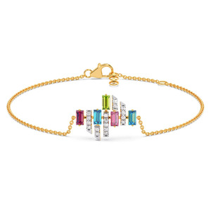 Bracelet en diamants arc-en-ciel avec chaîne en or jaune et motif géométrique multicolore au centre - Product Image 2