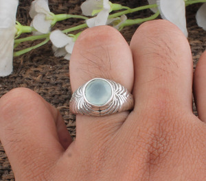 Anillo de Calcedonia Aqua Natural, Plata de Ley 925, Anillo de Piedra Preciosa Azul Hecho a Mano, Joyería de Alta Calidad al por Mayor para Boutique - Product Image 2