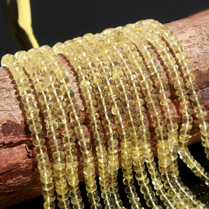 Cuentas de rondelle lisas de cuarzo limón Cuentas de rondelle de cuarzo de 6mm Cuentas lisas de cuarzo amarillo - Product Image 2