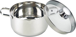 Middle East Stainless Steel Casserole Pot With Glass Lid Round 24cm Polished Modern Design Durable - Product Image 1