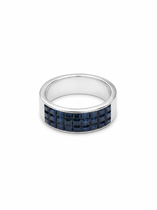แหวนไพลินสีน้ำเงินธรรมชาติ เงินแท้ 925 ชุบโรเดียม ทรงสี่เหลี่ยมหรูหรา ประดับแบบช่อง - Product Image 1