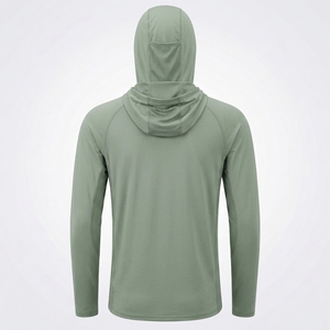 เสื้อฮู้ดแขนยาวสำหรับผู้ชาย ป้องกันแสงแดด UPF 50 สีเขียวล้วน ป้องกันรังสียูวี เหมาะสำหรับตกปลา - Product Image 2