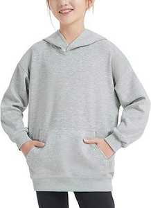 Sweat à capuche pour filles, en molleton uni, tissu French Terry épais, vêtements d'hiver pour enfants, respirant - Product Image 3