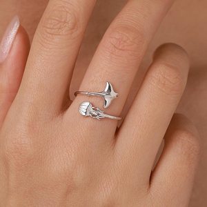 925 Sterling <b>Silver</b> 14K Gold Plated Christian Minimalist Manta Ray Jellyfish Open <b>Ring</b> Women's/Unisex Anniversary Gift Fine - Product Image 6