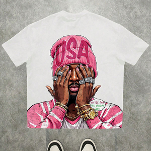 White Men's T-<b>Shirt</b> With Pink Character Print Street Style Short Sleeve O-Neck Regular Fit Cotton Jersey - Product Image 5
