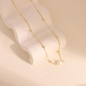 Collier en perles d'eau douce naturelles élégantes, chaîne de clavicule à plusieurs rangs, grain de riz simple, haut de gamme, 14 carats, pour femmes - Product Image 1