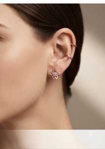 Pendientes de Oro Sólido de 9K con Diamantes Cultivados en Laboratorio, Color Oro Rosa, Diseño Floral, para Mujer, Regalo para Fiesta o Boda - Product Image 4
