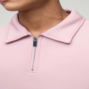 Men's Plus Size Pink Knitted Polo <b>Shirt</b> Short Sleeve Casual Zipper <b>Collar</b> Solid Color Front Logo - Product Image 2
