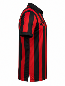 Men Red Black Striped Referee <b>Shirt</b> Half <b>Zip</b> Polo Collar Chest Pocket Short Sleeve Professional Football Officials Game Jersey - Product Image 3