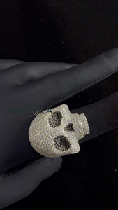 Punk Skull <b>Brooch</b> With Round Brilliant Cut Lab Grown Diamonds 925 <b>Silver</b> White Gold Unisex Jewelry Everyday Wear - Product Image 4