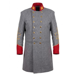 Nouvelle veste épaisse respirante et écologique pour homme, gris et rouge, style guerre civile britannique, col montant vintage, en tissu de laine, manteau chaud - Product Image 1