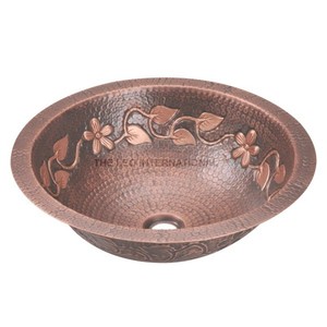 Lavabo en cuivre de luxe, design brillant et poli, pour hôtel, maison, villas, décoration de salle de bain, lavabo en cuivre de forme ovale. - Product Image 2