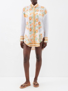 Colorful Cotton Cover-Up by the <b>Pool</b> White Shirt with Yellow Marigold Embroidery Sexy Casual A-Line Summer Eco-Friendly Dress - Product Image 5