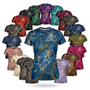เสื้อยืดออกกำลังกายแขนสั้นทรงสลิมฟิต ระบายอากาศได้ดี ผ้ายืดหยุ่น ผลิตจากผ้าสแปนเด็กซ์และโพลีเอสเตอร์ ดีไซน์แบบซับลิเมชั่น - Product Image 1