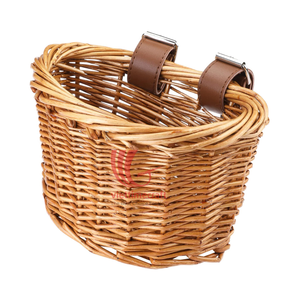 Cesta de Bicicleta de Ratán Hecha a Mano de Primera Calidad para Niños, Cesta Delantera Vintage Tejida para Manillar de Bicicleta con Correas de Cuero Ajustables - Product Image 1