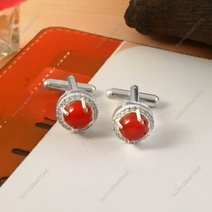 Boutons de manchette Caroline en pierre rouge, laiton plaqué argent, accessoires de chemise formelle, bijoux pour homme, marié, mariage - Product Image 3
