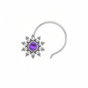 Pendiente de Nariz con Amatista Redonda en Plata de Ley 925, Estilo Indio, para Mujeres y Niñas - Product Image 3
