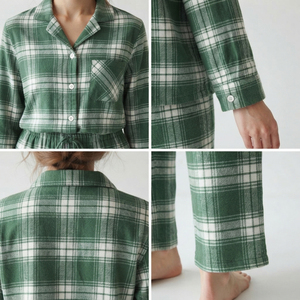 Ensemble de pyjama en flanelle pour femmes, t-shirt à manches longues à boutons et pantalon décontracté en coton à carreaux - Product Image 6