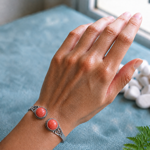 Boho Coral Classic Brass Open <b>Cuff</b> Bangle <b>Silver</b>/Gold Plated Bezel Set Unisex Gift Statement <b>Bracelet</b> Town - Product Image 2