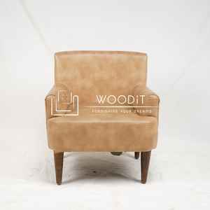 Fauteuil de loisirs en bois massif 100% véritable et cuir, personnalisé en usine, durable - Portable pour extérieur, salon, chambre, hôtel, bureau - Product Image 2