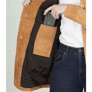 Abrigo de Cuero de Gamuza Genuina para Mujer, Corte Clásico Entallado, Chaqueta Trench de Longitud Media con 4 Botones - Product Image 6