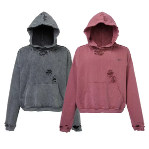 เสื้อฮู้ดดี้โอเวอร์ไซส์ผ้าฝ้ายคุณภาพสูง หนานุ่ม ไม่มีเชือกผูก สไตล์วินเทจ ยูนิเซ็กซ์ สกรีนโลโก้ได้ตามต้องการ แบบดิสเทรส สำหรับผู้ชาย - Product Image 3