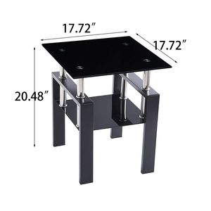 2-Tier Black Tempered Glass Coffee <b>Table</b> <b>with</b> <b>Storage</b> <b>Living</b> <b>Room</b> <b>Side</b> End <b>Table</b> - Product Image 4