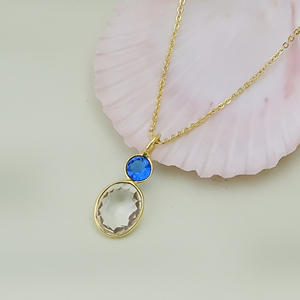 Collier solitaire ovale en cristal - Pendentif minimaliste plaqué or - Bijoux faits main en laiton style bohème - Cadeau pour femme - Product Image 2