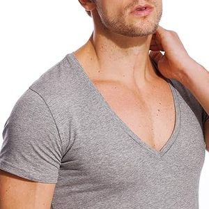 T-shirt décontracté à col en V profond, coupe ajustée, extensible, pour le sport - Product Image 1