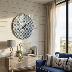 Reloj Redondo de Madreperla con Diseño de Tablero de Ajedrez, Reloj Decorativo de Concha de Capiz para Colgar en la Pared, para Sala de Estar o Dormitorio, Hecho a Mano en Vietnam - Product Image 5
