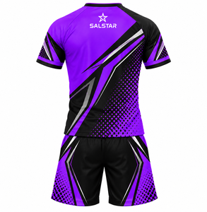 Ensemble de maillots de sport pour hommes, violet et noir, col en V, manches courtes, dernier design, sublimation, uniforme de rugby, tenue d'équipe, logos de club - Product Image 2