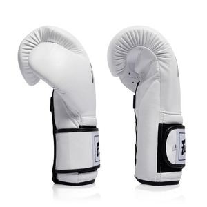 Custom Made Fairtex White Leather Boxing Gloves Velcro Closure Adjustable Wrist <b>Strap</b> Made In Thailand For Adults Training - Product Image 2