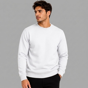 Sweat-shirt à col rond pour homme, pull en tricot uni, coupe classique, pull décontracté, pull en coton beige d'automne - Product Image 1