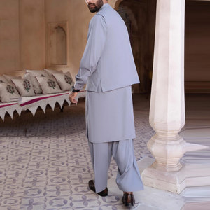 Costume afghan classique pour homme, brun foncé, avec broderie sur les bords, ensemble shalwar kameez traditionnel islamique pour homme, mode bandhgala. - Product Image 2