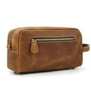 Vintage Leather Toiletry Bag with Zipper Closure Soft Handle Medium Capacity Durable Cosmetic <b>Case</b> - Product Image 3