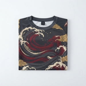 Camiseta de Compresión de Manga Larga para Hombre, Diseño de Nubes Onduladas con Impresión por Transferencia de Calor, Secado Rápido, UPF50+, Spandex, Poliéster - Product Image 5