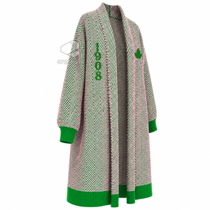 Alpha | Kapa | Alpha Sorority Women's Longline Herringbone Knit Duster <b>Cardigan</b> Open Front Embroidered Ribbed Cuff <b>Sweater</b> - Product Image 2