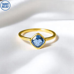 Anillo de Cianita con Corte Cojín, Plata de Ley 925, Chapado en Oro, Anillo Apilable para Mujer - Product Image 3