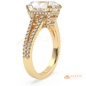 Custom 14K 18K Yellow Gold Radiant Cut Diamond Ring Double <b>Row</b> Split Shank Lab Grown Diamond Engagement Ring - Product Image 5
