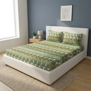 Wholesale Modern <b>Green</b> ZigZag Microfiber Eco-Friendly Durable 300TC 118 GSM Printed Soft Bedding <b>Sheet</b> for Hotels Home - Product Image 3